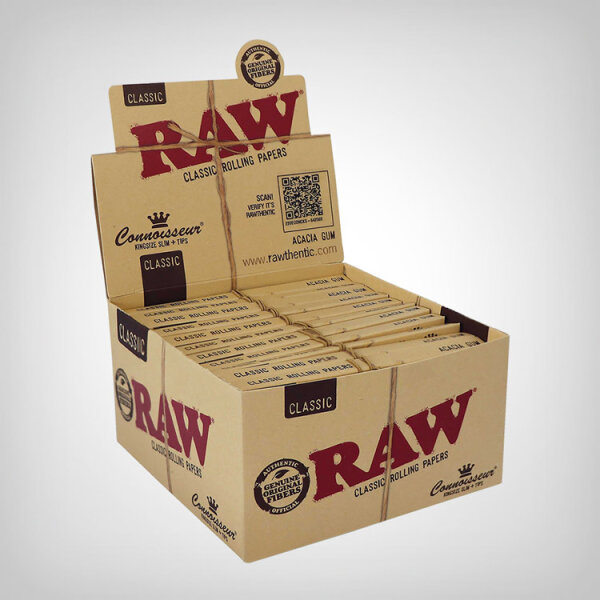 RAW Connoisseur Classic King Size Slim Rolling Papers + Tips (24pcs Box)