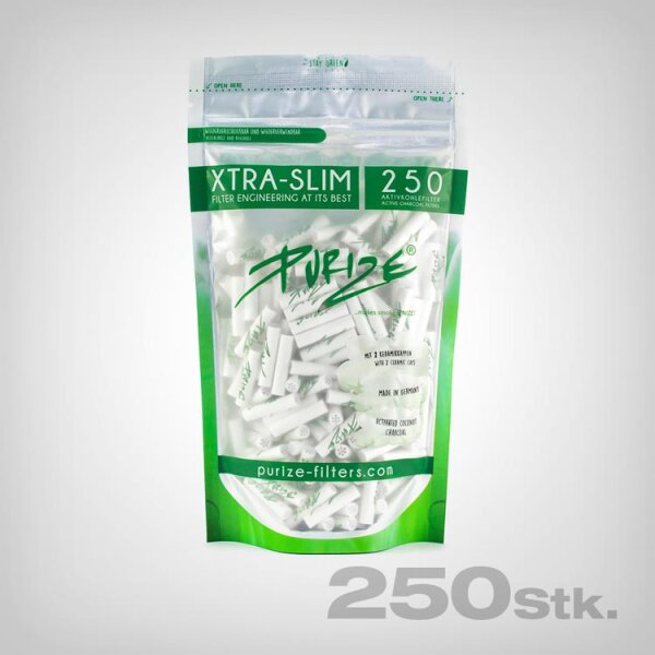 PURIZE Activated Charcoal Filters, White, Extra Slim, Ø 5,9mm, 250 pcs
