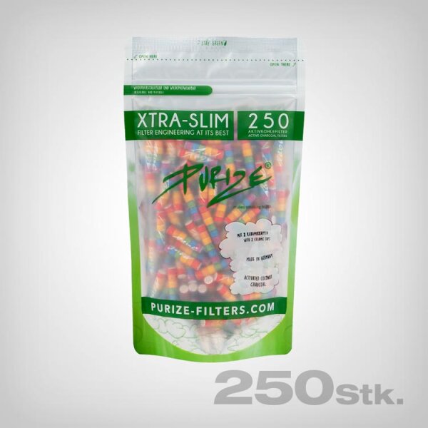 PURIZE Activated Charcoal Filters, Rainbow, Extra Slim, Ø 5,9mm, 250 pcs
